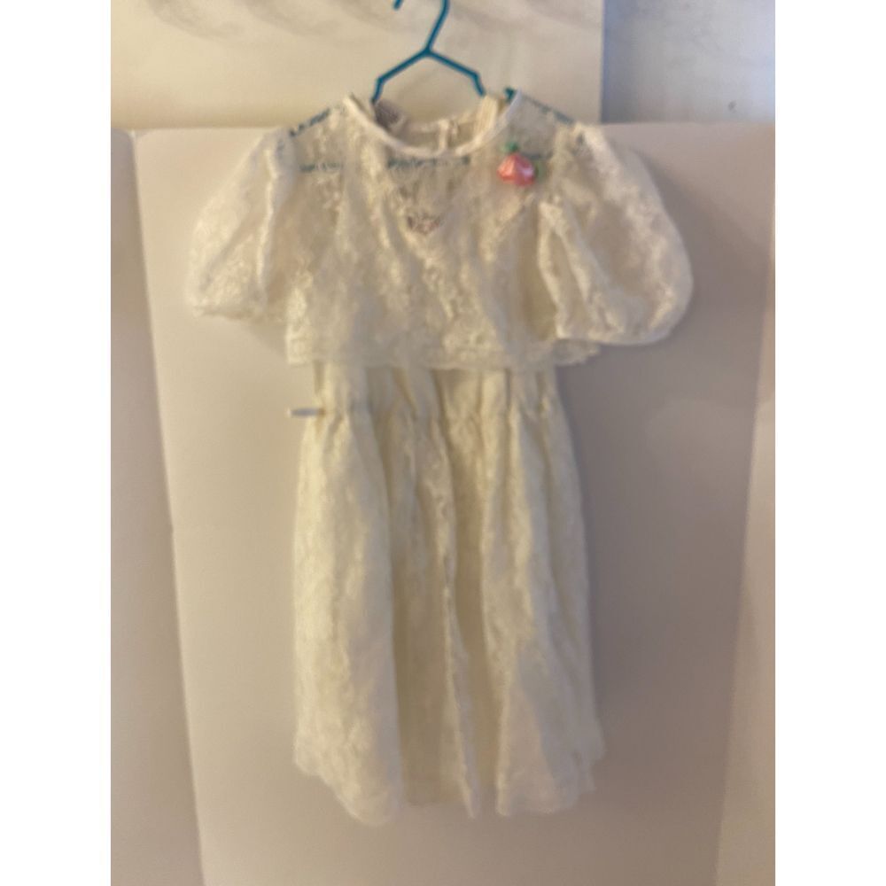 Vintage ROanna White Girls Dress Lace Flowers MADE USA size‎ 7